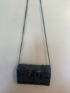 Source Unknown Black Beaded Floral Shoulder Bag